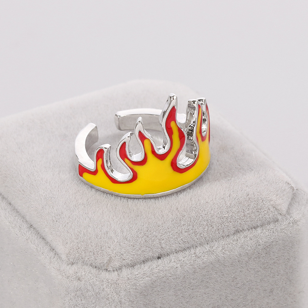 外贸创意火焰戒指个性潮人嘻哈风指环欧美时尚合金开口可调节戒指