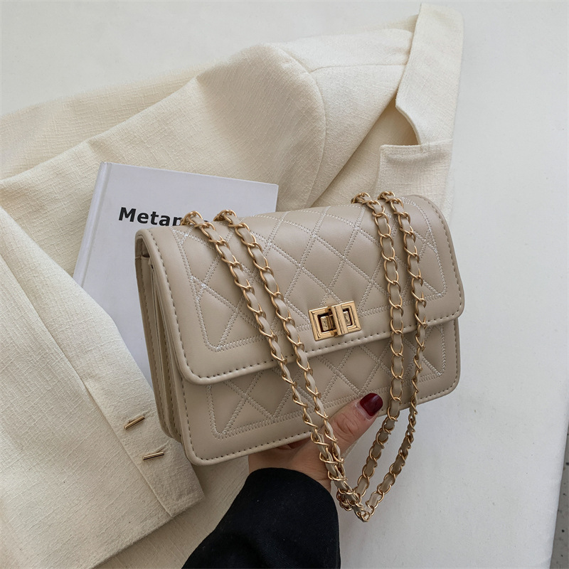 Simple Small Bag 2022 New Trendy Spring Fashion Chain Women's Shoulder Bag Rhombic Embroidery Thread Crossbody All-Matching Square Bag