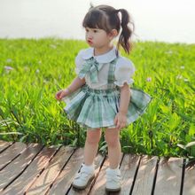 女童jk制服套装夏2024新款夏季女宝宝学院风两件套周岁半身格子裙