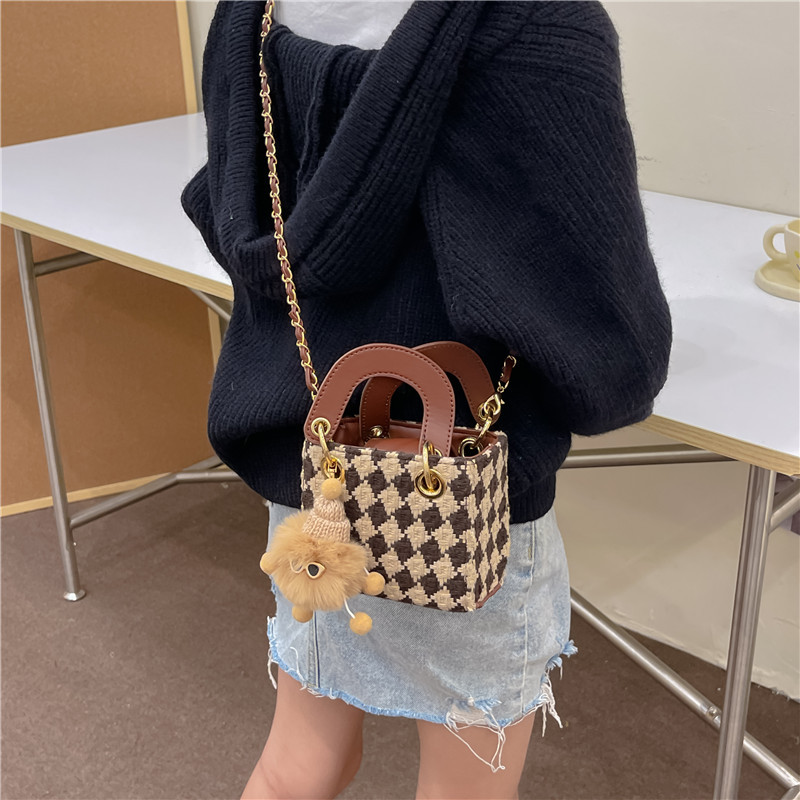 New Children's Bags Trendy Contrast Color Plaid Crossbody Bag Versatile Girl Handbag Connected Shoulder Bag Wholesale