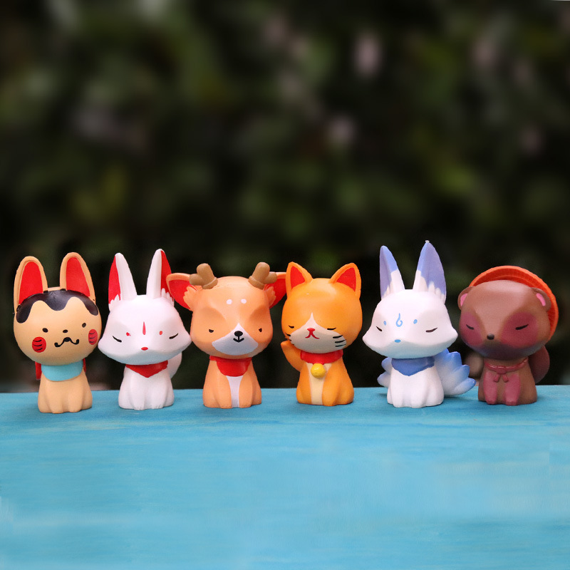 可爱祈福动物幸运小狐狸小鹿招财猫咪手办模型公仔潮玩小玩偶摆件