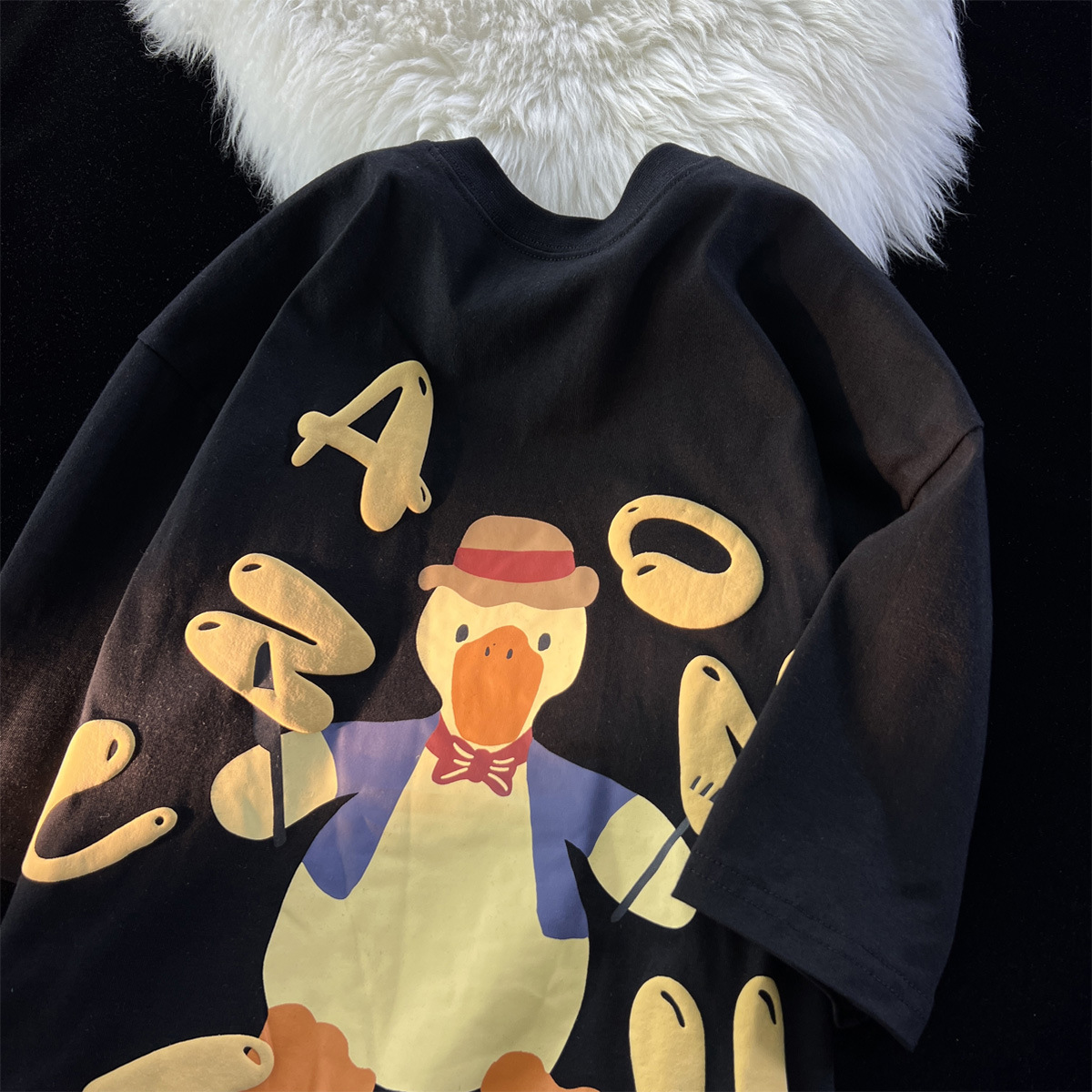 美式可爱卡通鸭鸭印花短袖t恤夏季新款小众男女潮牌ins情侣半袖衫