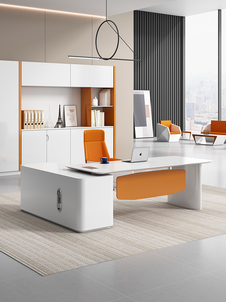 时尚烤漆老板桌现代简约白色个性经理女总裁轻奢办公家具桌椅组合
