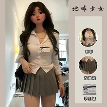 甜辣炸街jk制服学院风减龄收腰衬衫女辣妹长袖衬衣百褶裙两件套装