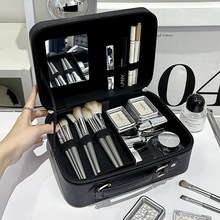 便携化妆箱女手提小行李箱旅行分区带镜子化妆包外出化妆品收纳包