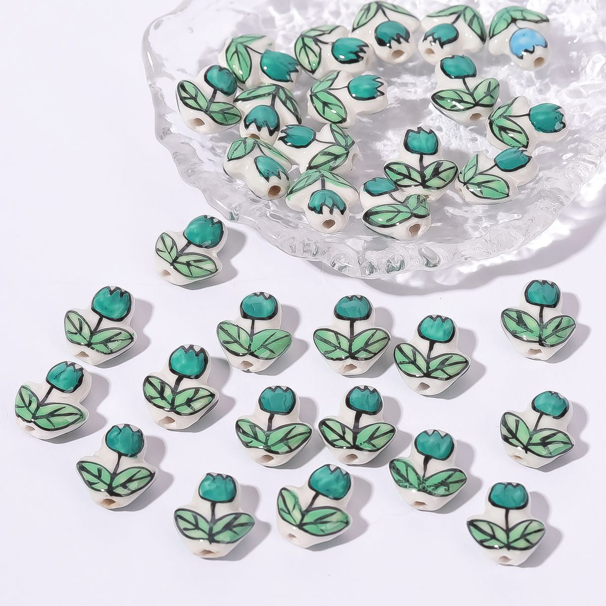 Green Light Color Ceramic Beads Tulip Butterfly Square Loose Beads DIY Handmade Necklace Bracelet Material