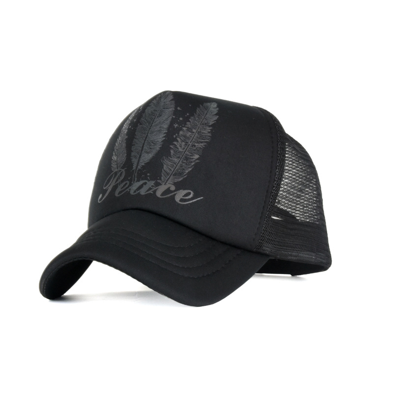 Spring and Summer Feather Print Mesh Cap Hip Hop Mesh Baseball Cap Men's and Women's Outdoor Mesh Breathable Sun-Proof Peaked Cap