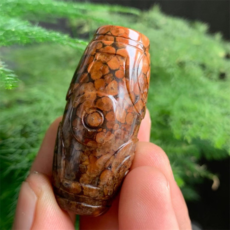 法螺天珠佛珠单颗手串手链男女款六眼褐黄底色挂件桶珠吊坠颈饰