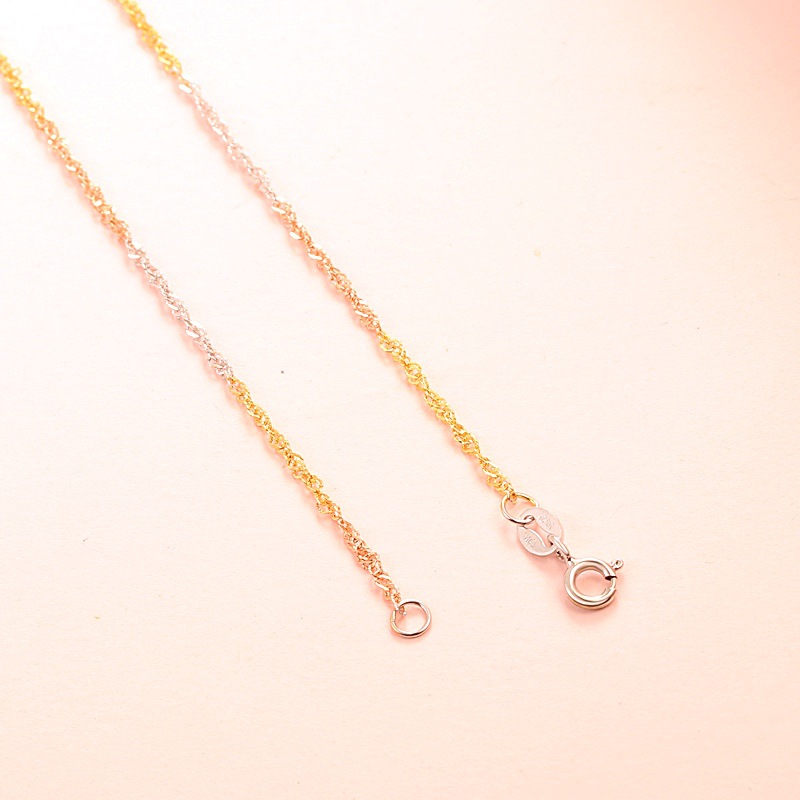 三色彩金链项链女水波链925纯银素链光项链白金玫瑰金彩金光链