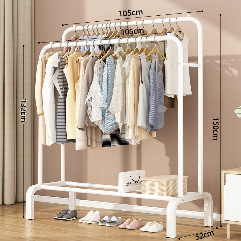 Dormitory Double Bar Clothes Hanger Floor Home Balcony Simple Cool Clothes Rod Hanger Folding Bedroom Sun Hanging Shelf