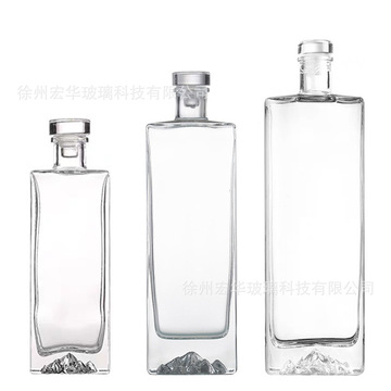透明方形一斤装观山白酒瓶密封玻璃自酿果酒瓶高档山底礼品洋酒瓶