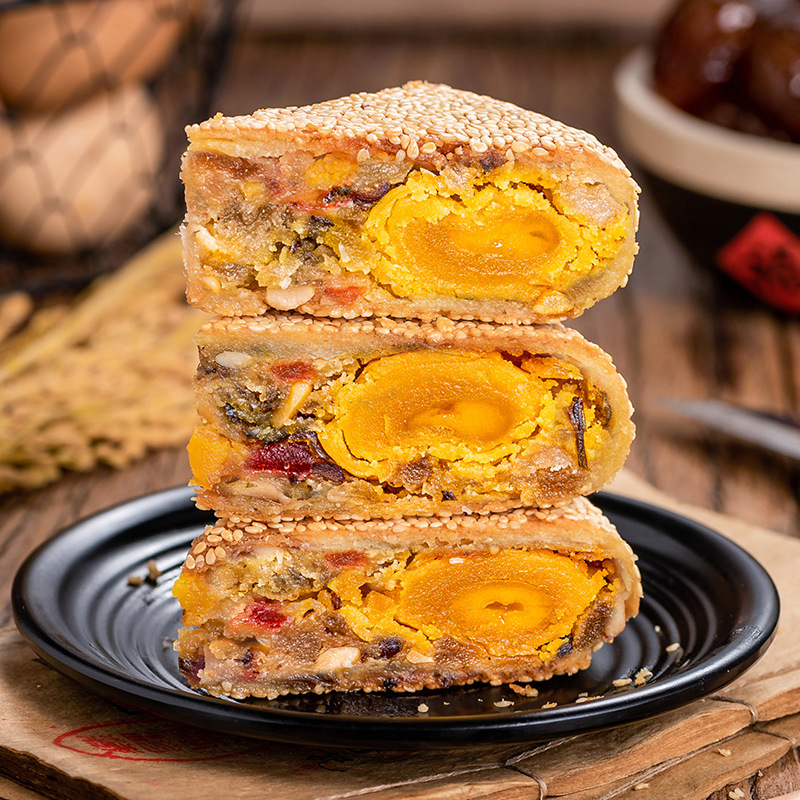 温州桥墩镇特产老式手工网红大月饼酥皮五仁鲜肉蛋黄送礼盒装中秋