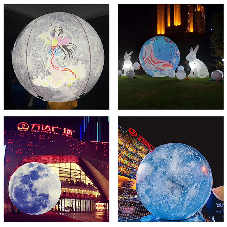 跨境供应中秋充气月球气模pvc闭气月亮月球模型气模充气发光玉兔
