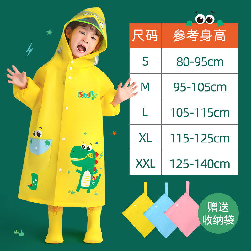 Smally Children's Raincoat Boys and Girls Primary School Students Kid Baby Poncho Kindergarten Dinosaur Set Reflective Rain Gear