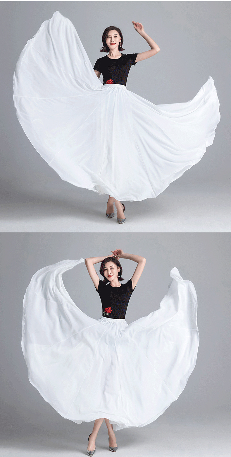 720度超大摆舞蹈裙女春夏双层雪纺半身裙广场舞垂坠感长裙沙滩裙