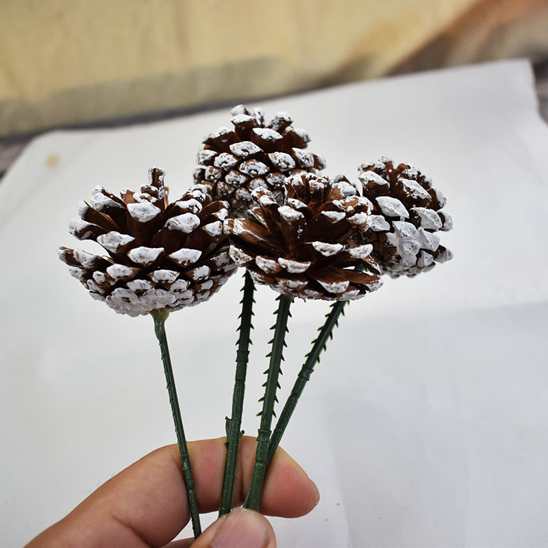 铁线杆子插花松果圣诞花环插松果圣诞节装扮插铁线松果 居家装饰