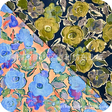 日韩抽象山茶花素材裙子印花面料水彩绘画风格线条花系列衬衫布料