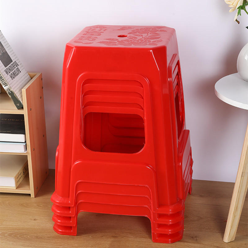 家用加厚红色塑胶椅子客厅卧室高方凳餐桌大排档抗压塑料凳子批发