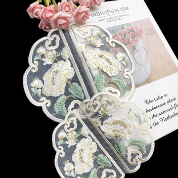 国潮新中式古风刺绣布贴时尚衣服补丁贴布贴网纱圆形对开服装辅料