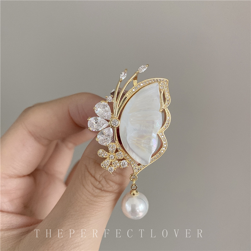 Pearl Flower Zircon Brooch Wholesale Female Retro and Fashion All-Matching Brooch Pin Anti-Unwanted-Exposure Buckle