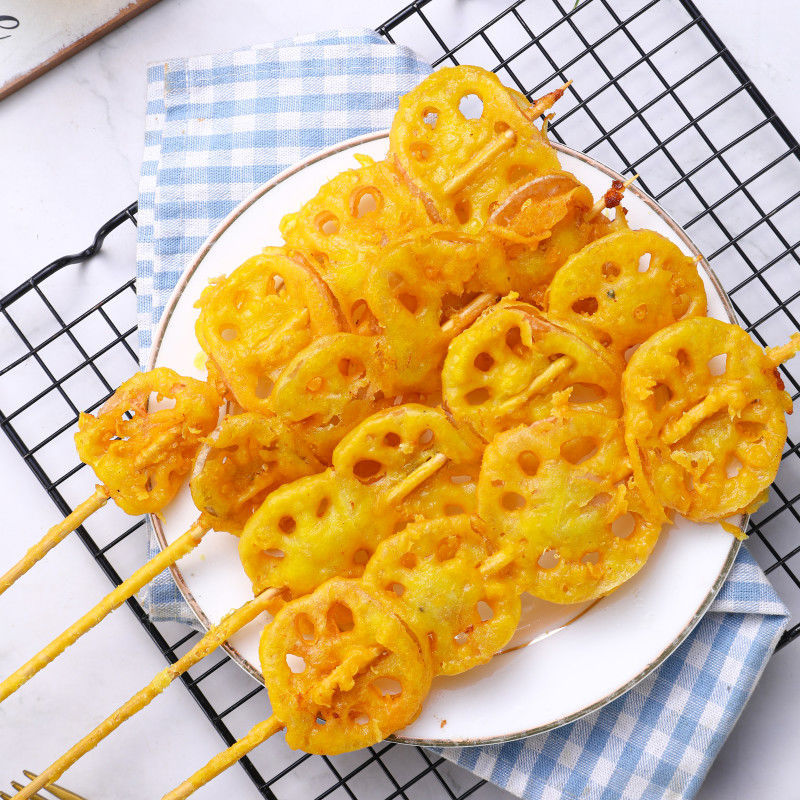 莲藕串素食串裹粉藕片20串特色烧烤油炸小串半成品食材片片香藕串
