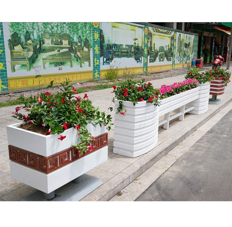 pvc花箱厂家 户外成品道路隔离花箱景观工程移动桶型花箱 pvc