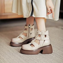 2023夏季新款复古休闲时尚头层牛皮女士皮靴纯色凉靴罗马鞋温州鞋