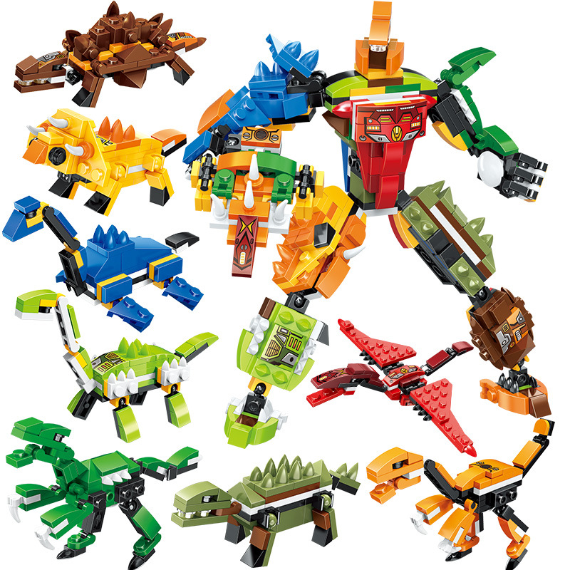 哲高ql1724恐龙机甲男孩子diy小颗粒8合1变形机器人积木拼装玩具