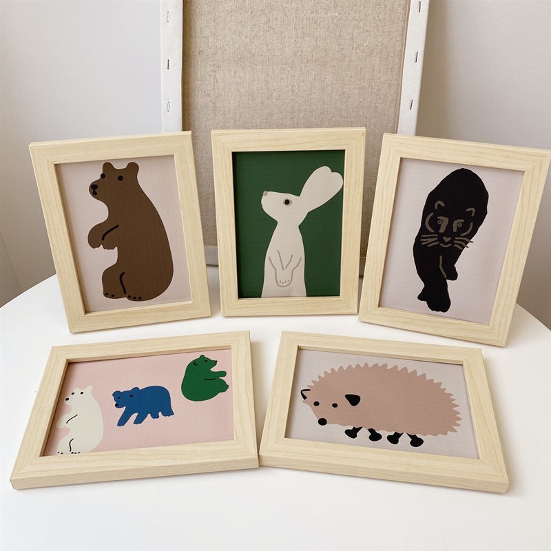 简约ins风可爱小动物摆件相框画北欧现代儿童房卧室墙壁桌面摆台