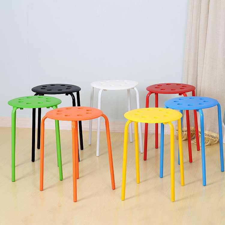 凳子圆凳铁板凳餐厅等位办公用叠放黑白红