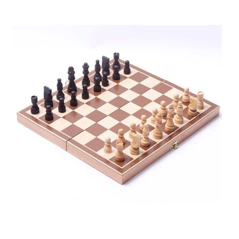 Wooden Plaid Blocks Chess