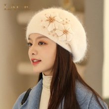秋冬季帽子新品韩版百搭加绒保暖兔毛线帽女针织帽珍珠贝雷帽批发