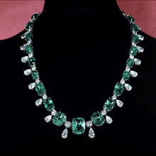 高级珠宝带棉玻璃体祖母绿高碳钻项链重工轻奢宴会礼服彩宝套链女