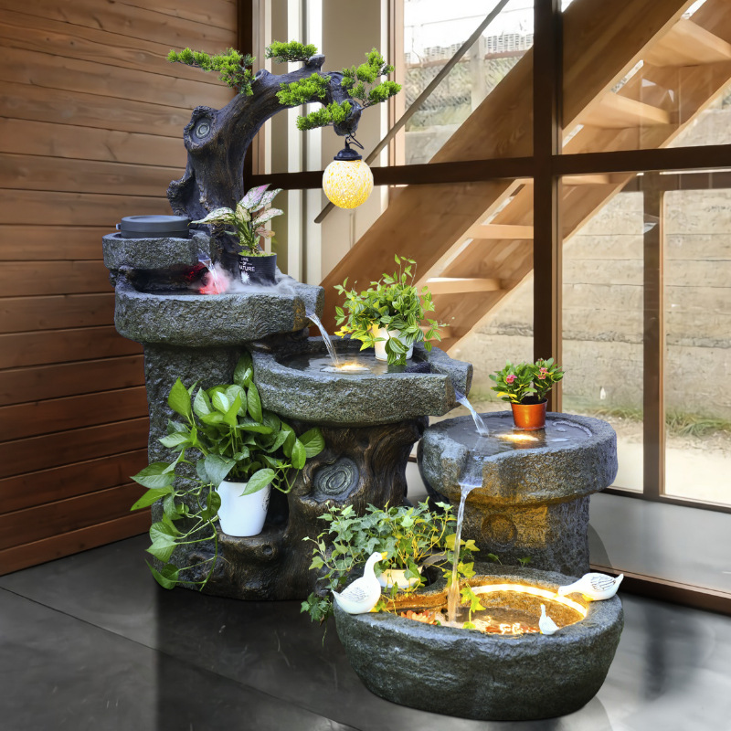 假山流水喷泉客厅室内水系景观装饰大型阳台鱼池造景庭院石磨摆件