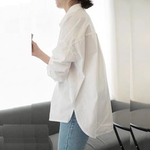 白色衬衫女设计感小众2024春秋季新款韩版宽松长袖硬挺男友风上衣