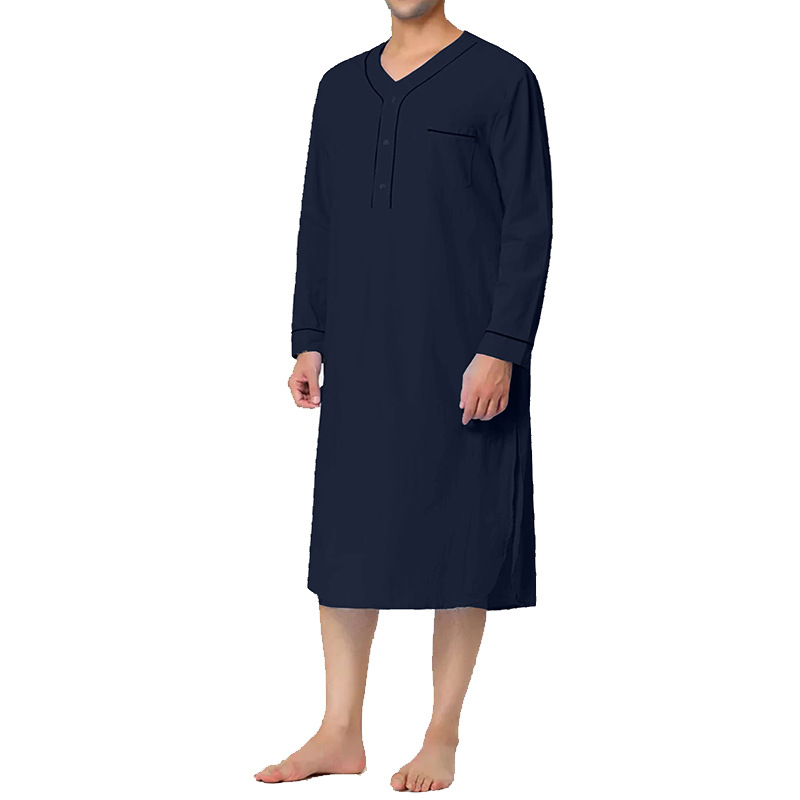 Spring 2023 Muslim Mid-Length Comfortable Loose Solid Color Pajamas Amazon European and American Men's Home Wear Nightdress