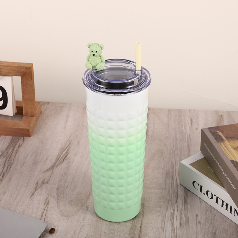 Cross-Border Gradient Color Stainless Steel Thermos Cup Durian Cup Cartoon Children's Straw Cup Transparency Cover Coffee Cup Tumbler