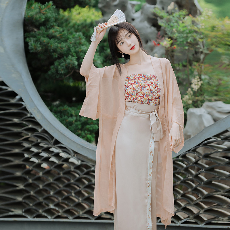 Real Shot New Chinese Retro Improved Hanfu Daily Wearable Han Elements Three-Piece Woven Gold Dress Price Control 30 +