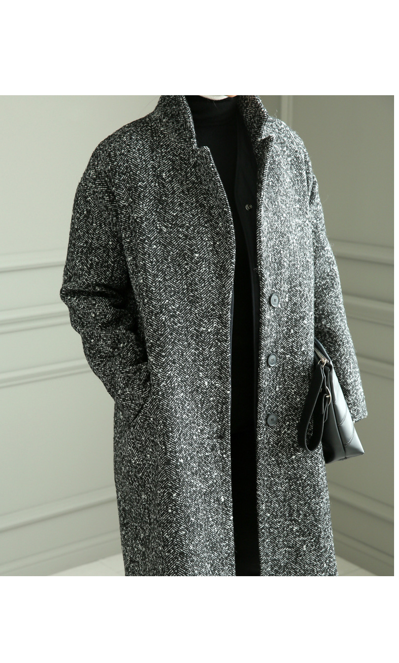 2020冬季新品韩版翻领长款过膝呢大衣夹棉加厚宽松雪花毛呢外套女