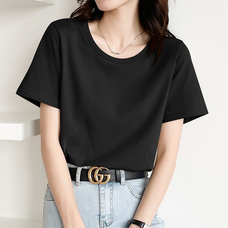 2023 Summer Casual Cotton Shoulder Short-Sleeved T-shirt Men's and Women's Same Japanese and Korean Solid Color Bottoming Shirt Top T-shirt