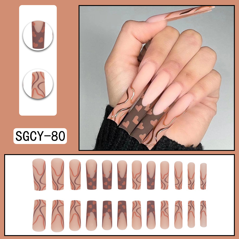 O3 Long European and American Wear Nail Long Pointed Nail Blooming Gradient Plating Nail Patch Nail Sticker Finished Product Exclusive for Cross-Border