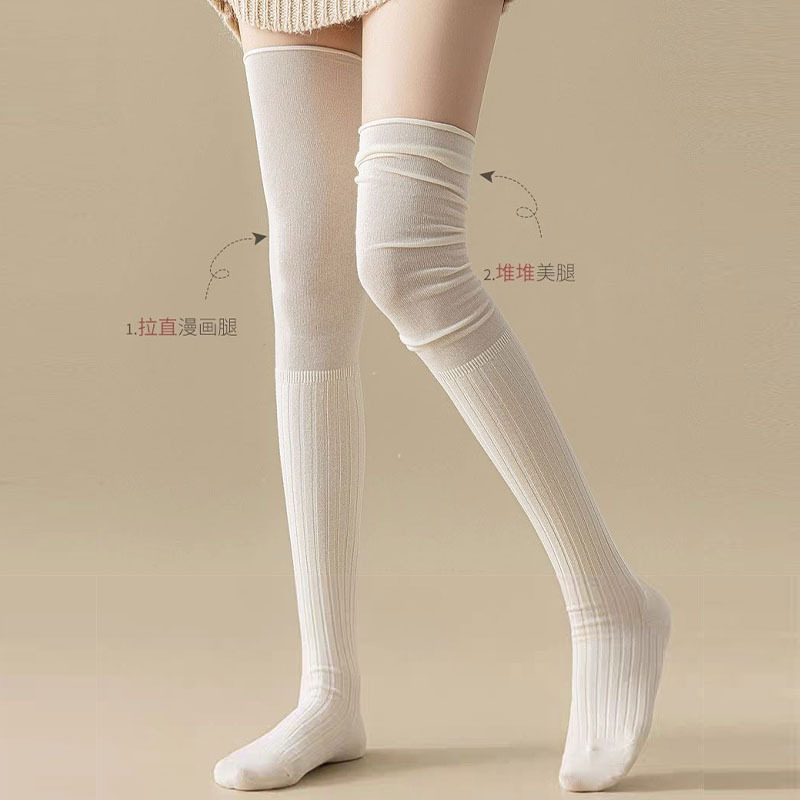 Knee Socks Women's Stockings Spring and Autumn Stitching White Half Tube Kneelet Socks Long Boots Autumn and Winter Non-Slip Thigh Socks
