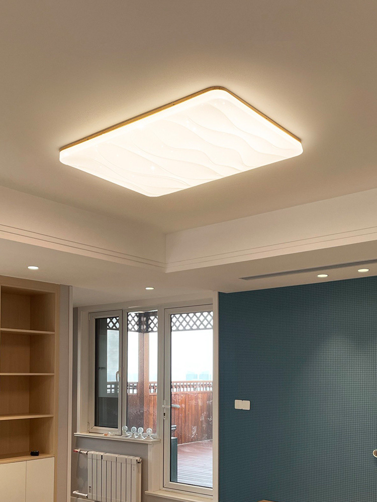 海浪星钻吸顶灯北欧原木风极简方形灯具现代简约时尚客厅主灯