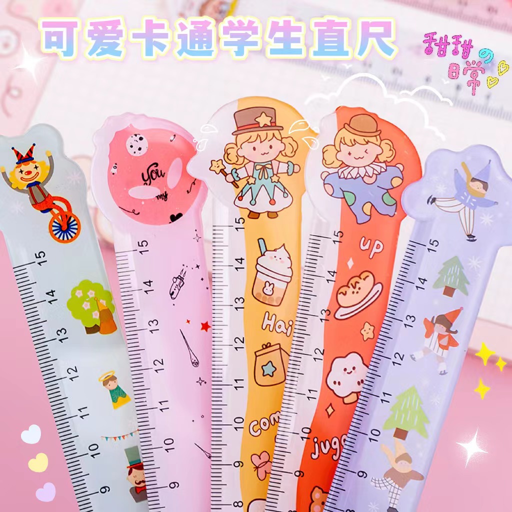 日韩卡通亚克力尺子可爱少女心ins风手帐画图直尺学生文具刻度尺