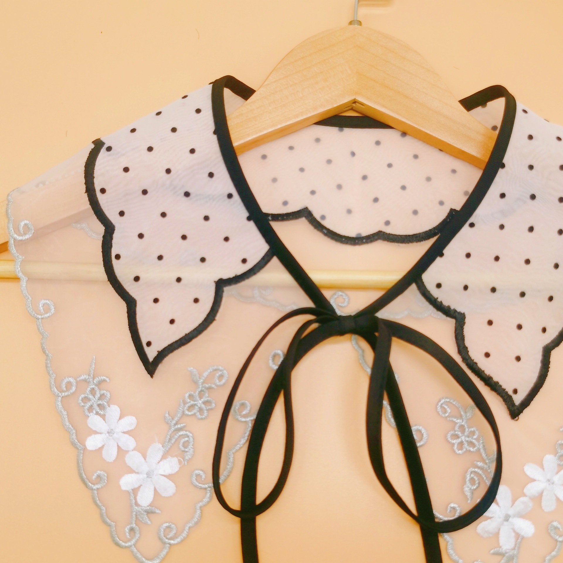 新款女装领花拼接波点绣领子百搭时尚假领娃娃领花跨境电商款式