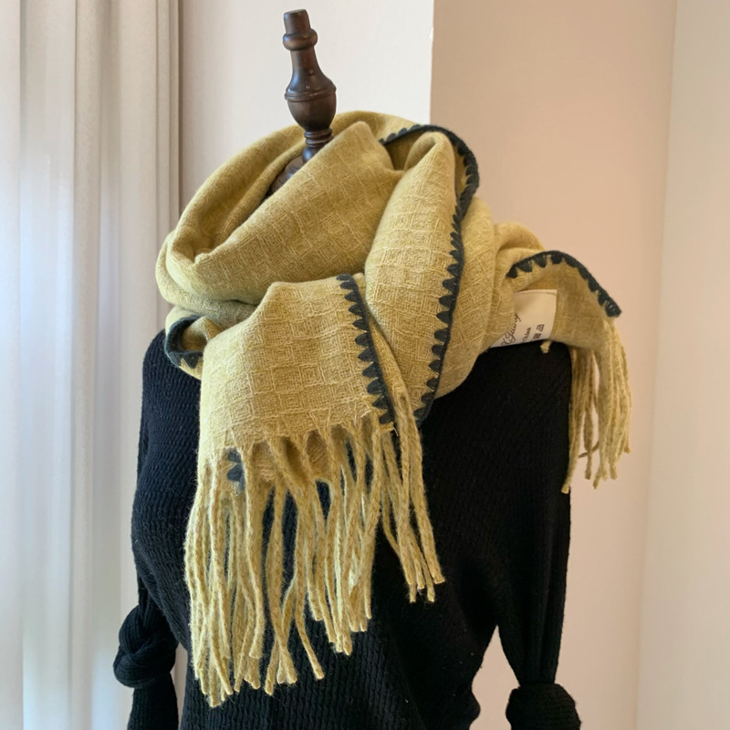 Autumn and Winter Shawl Korean Style Fashionable All-Matching Edging in Assorted Colors Solid Color Knitted Scarf Oversized Artificial Cashmere Scarf Women's Winter