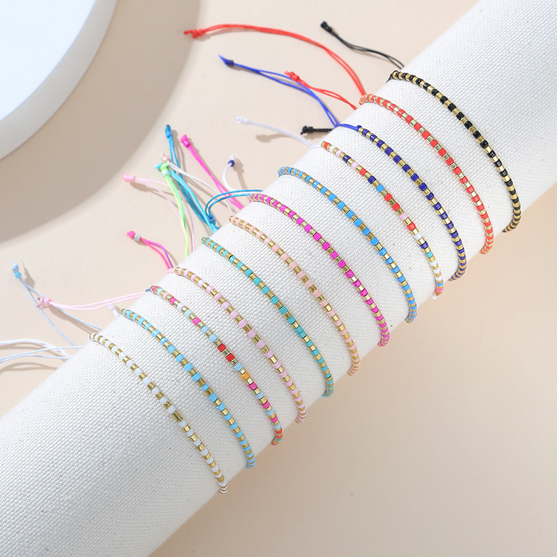 跨境爆款手工编织米珠手链欧美简约百搭12条手链套装-阿里巴巴