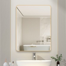 浴室镜子带置物架免打孔贴墙洗手间化妆家用厕所卫浴镜挂墙式自粘