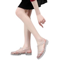水晶凉鞋老式2023新款女夏平底低跟透明可爱防滑塑料果冻厂家批发