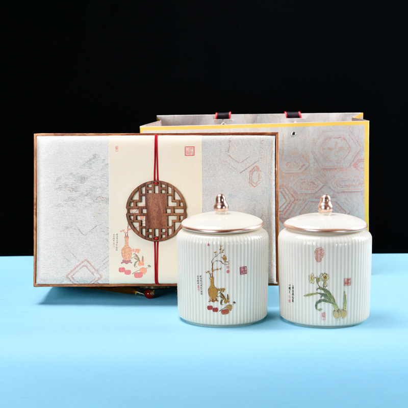 复古茶叶罐礼盒陶瓷茶叶包装盒创意绿茶存储罐白茶密封罐可加logo